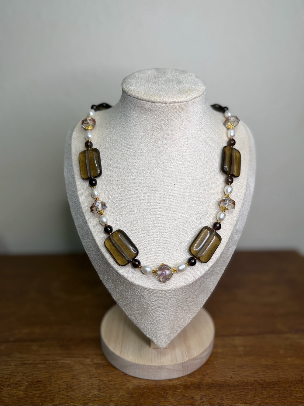 ARTISAN Wedding Cake, Glass, Pearl, and Stone Beaded Necklace